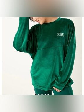 PINK Green Velour Pullover with White Logo